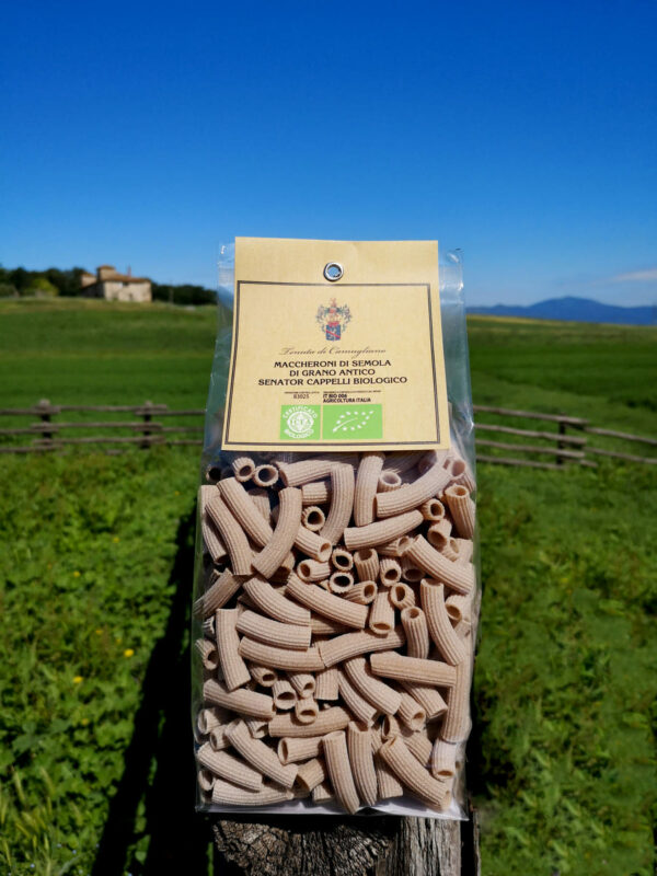 Organic Whole Wheat Maccheroni made from ancient Senator Cappelli durum wheat semolina by Camugliano - Tuscany.