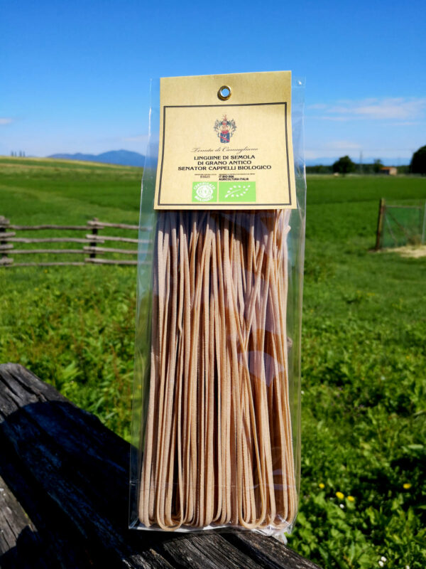 Organic Whole Wheat Linguine made from ancient Senator Cappelli durum wheat semolina by Camugliano - Tuscany.